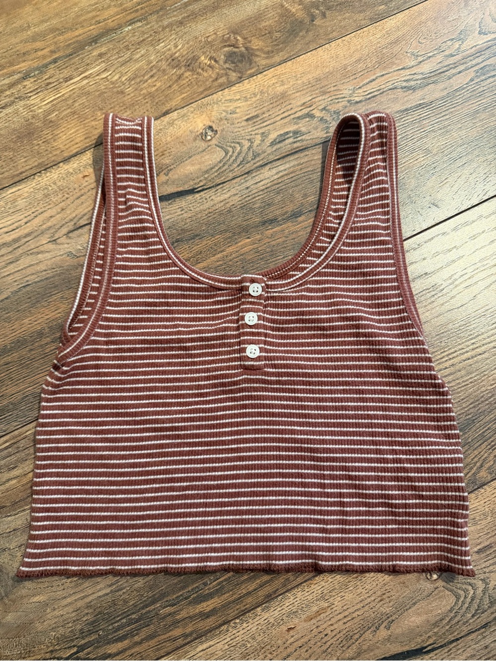 American Eagle Outfitters Rust and White Striped Ribbed Crop Tank